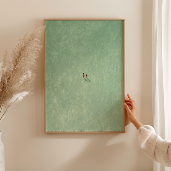 Tiny People Swimming Painting Minimalist Abstract Beachy Wall Art Trendy Summer Poster Beach House Decor