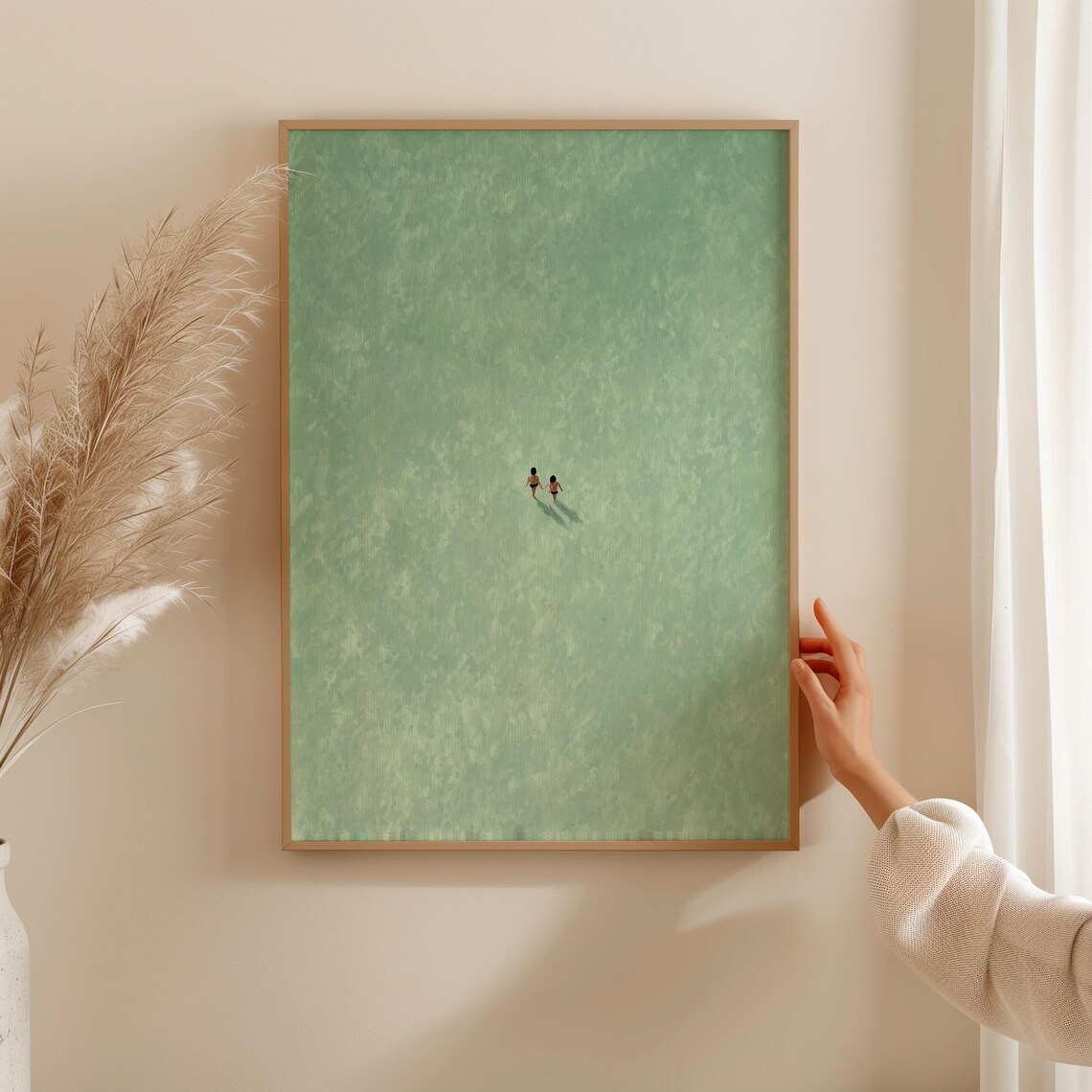 Tiny Swimmers Minimalist Abstract Green Sea Aerial Art Poster