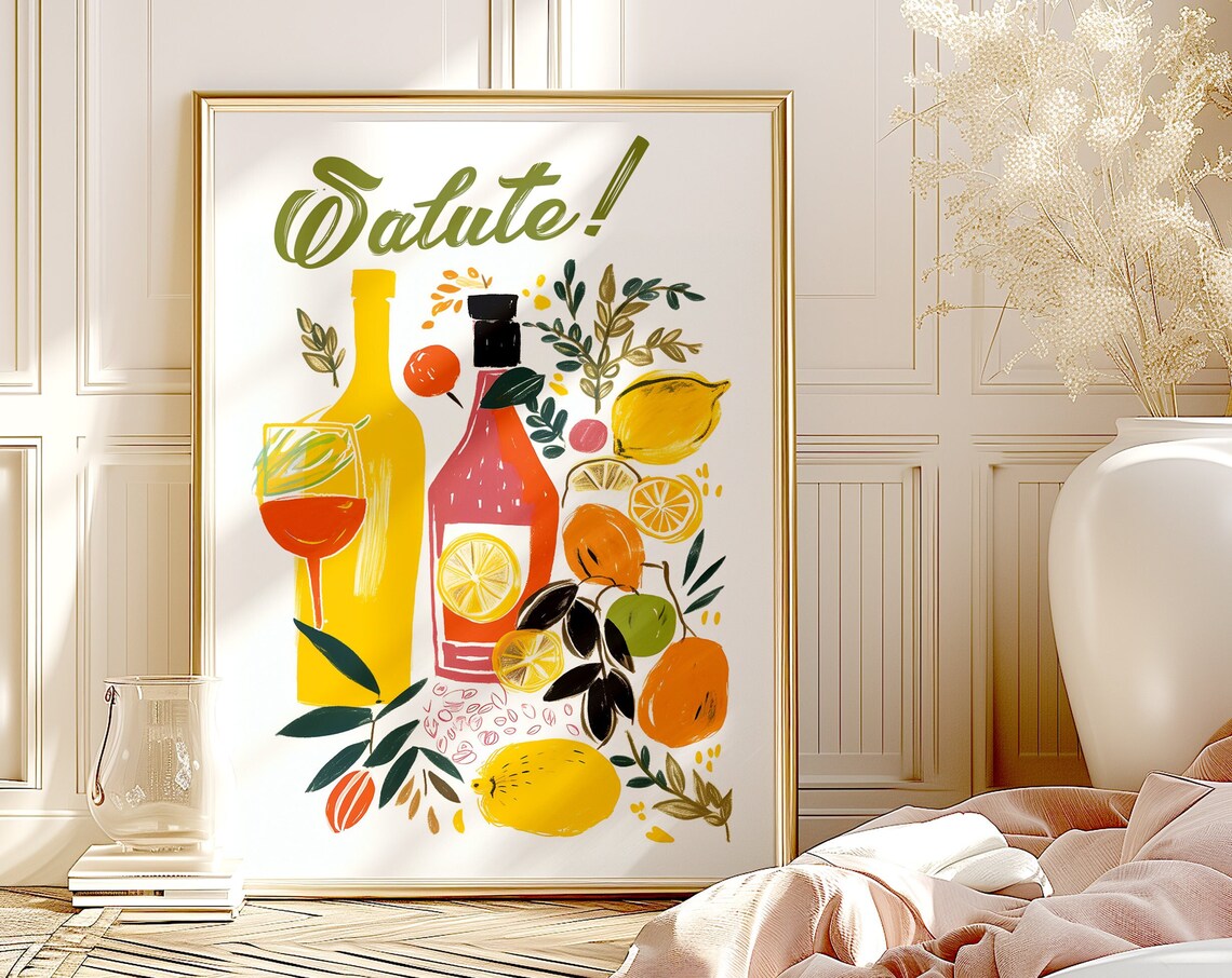 Italian Salute Cheers Retro Wine Spirits Travel Poster