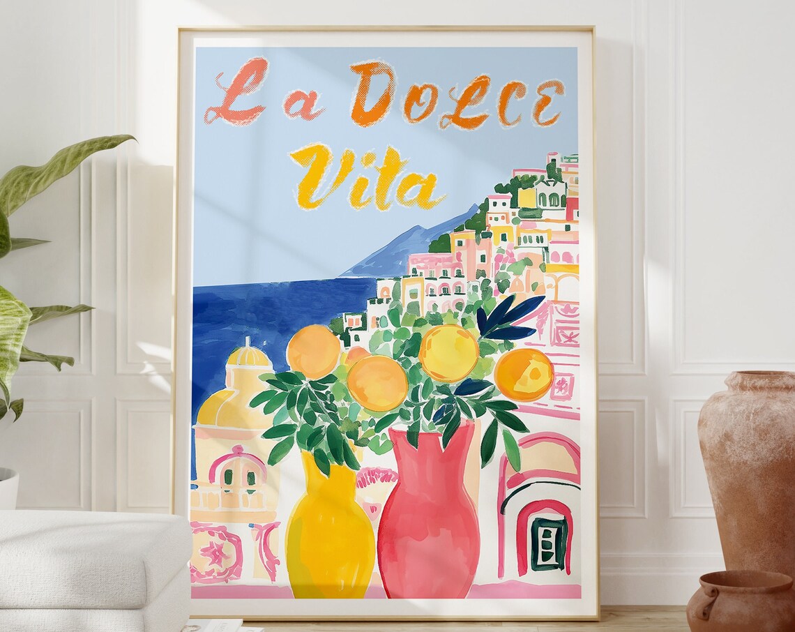 La Dolce Vita Positano Italy Lemons Coastal Watercolor Poster