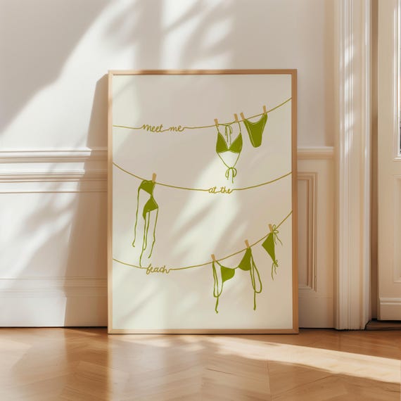 Green Bikini Wall Art Prints Cute Coastal Print Summer Beach Trendy Posters