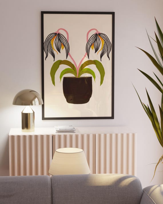 Floral Poster Black Living Room Wall Art Print Trendy Preppy Bathroom Flower Cute Dorm