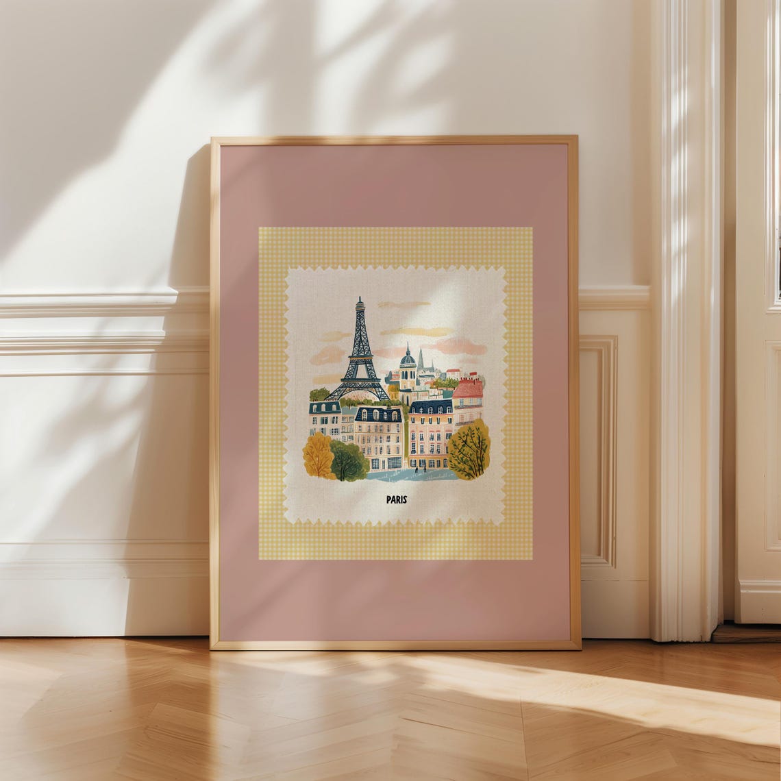 Paris France Eiffel Tower Skyline Vintage Postage Stamp Art Poster