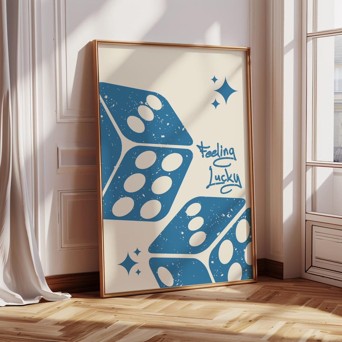 Dusty Blue Feeling Lucky Oversized Dice Retro Casino Game Room Poster - Image 4