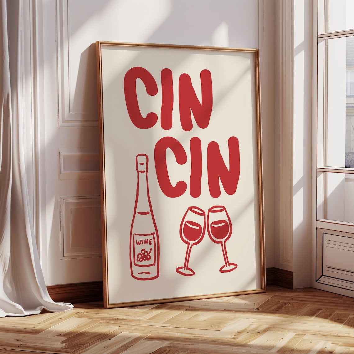 Red Cin Cin Italian Wine Toast Retro Bar Cart Kitchen Cheers Poster - Image 4