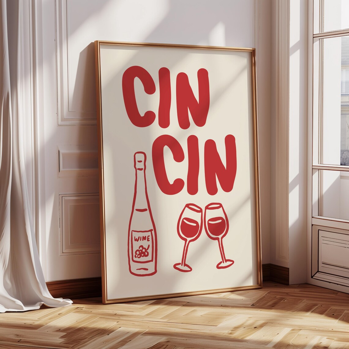 Wine Cin Cin Print Alcohol Poster Print Retro Bar Cart Wall Art Art Decor Drinks Poster Cute Kitchen Decor - Image 4