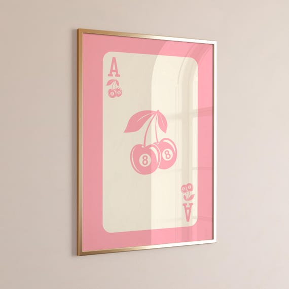 Ace Of Cherry 8 Ball Poster Modern Trendy Wall Art Retro Print Funny Pink