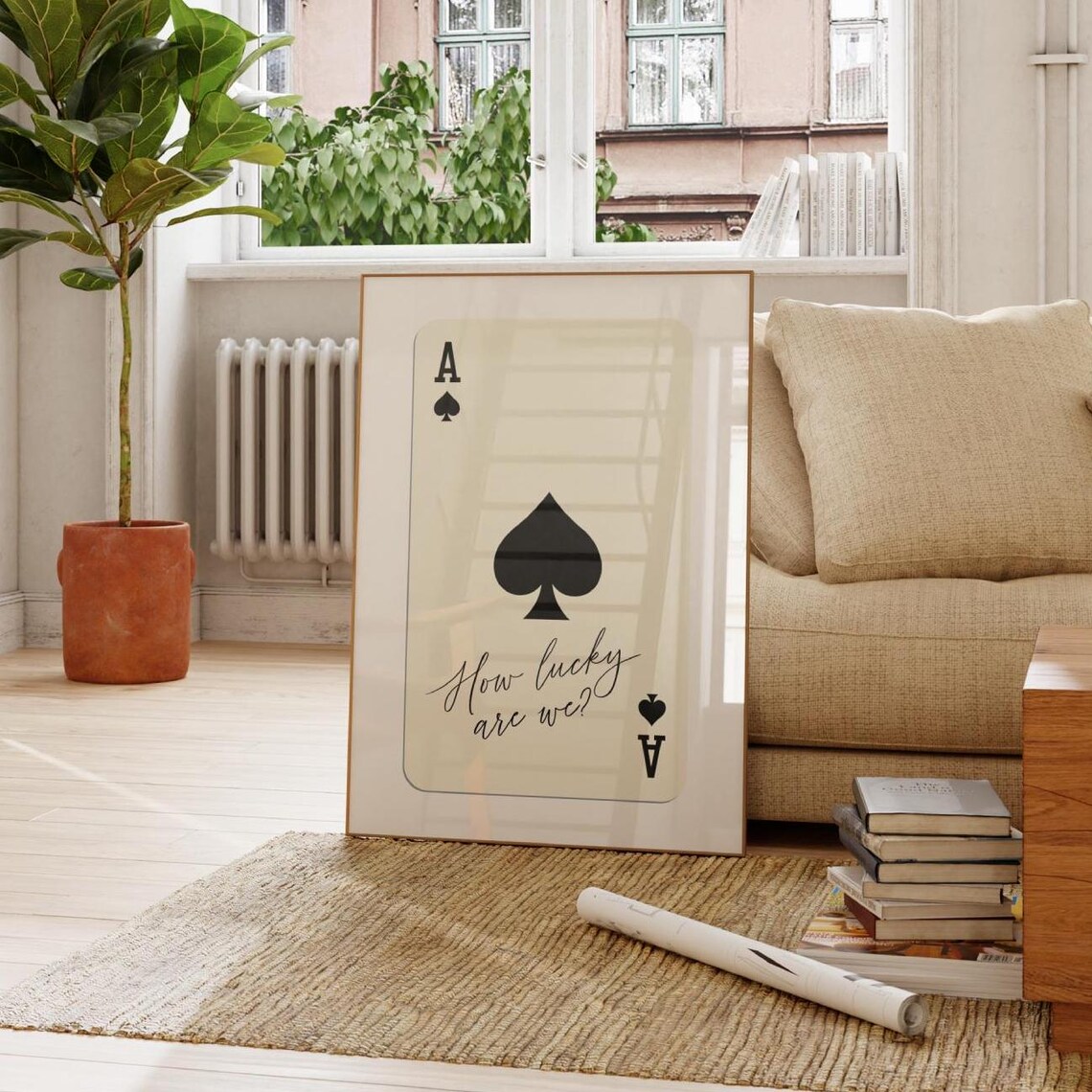 How Lucky Are We Ace Of Spades Cream Vintage Playing Card Poster - Image 3