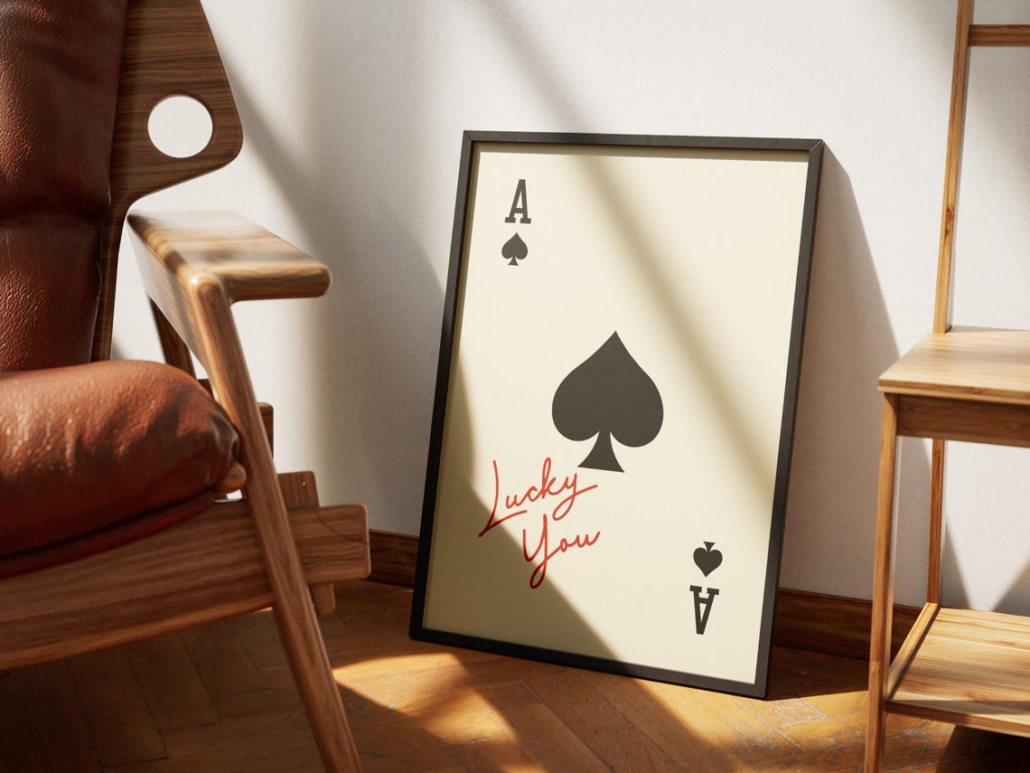 Ace Of Spades Lucky You Print Poster Retro Trendy Wall Art Aesthetic Print Vintage Playing Card Poster Print Black Ace Of Spades - Image 3
