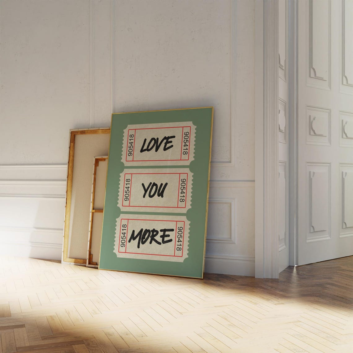 Love You More Green Vintage Ticket Trio Retro Wall Decor Poster - Image 2