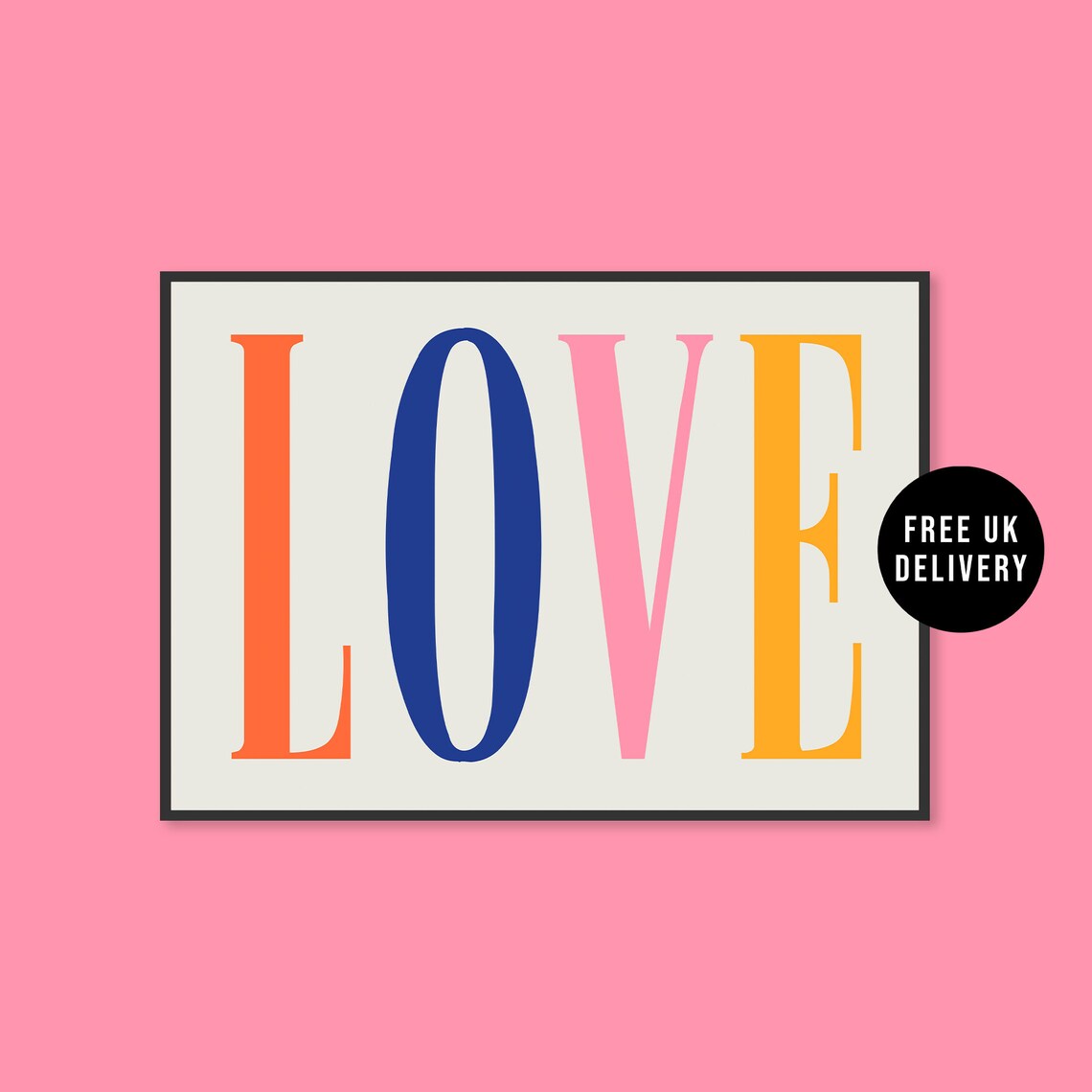 Love Bright Typography Wall Art Print, Gift For Her