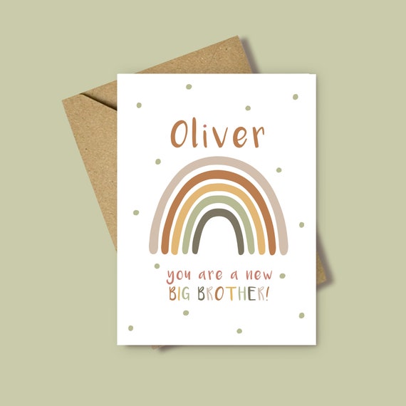 Personalised Big Brother Card New Big Brother A6 Card Rainbow Card New Baby Card New Sibling Congratulations Card Custom Name Card