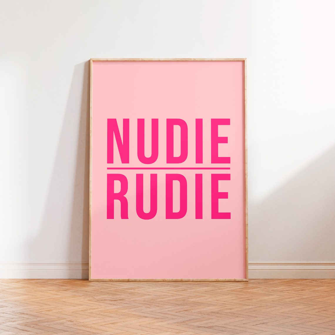 Nudie Rudie Hot Pink on Blush Bathroom Humor Typography Poster - Image 2