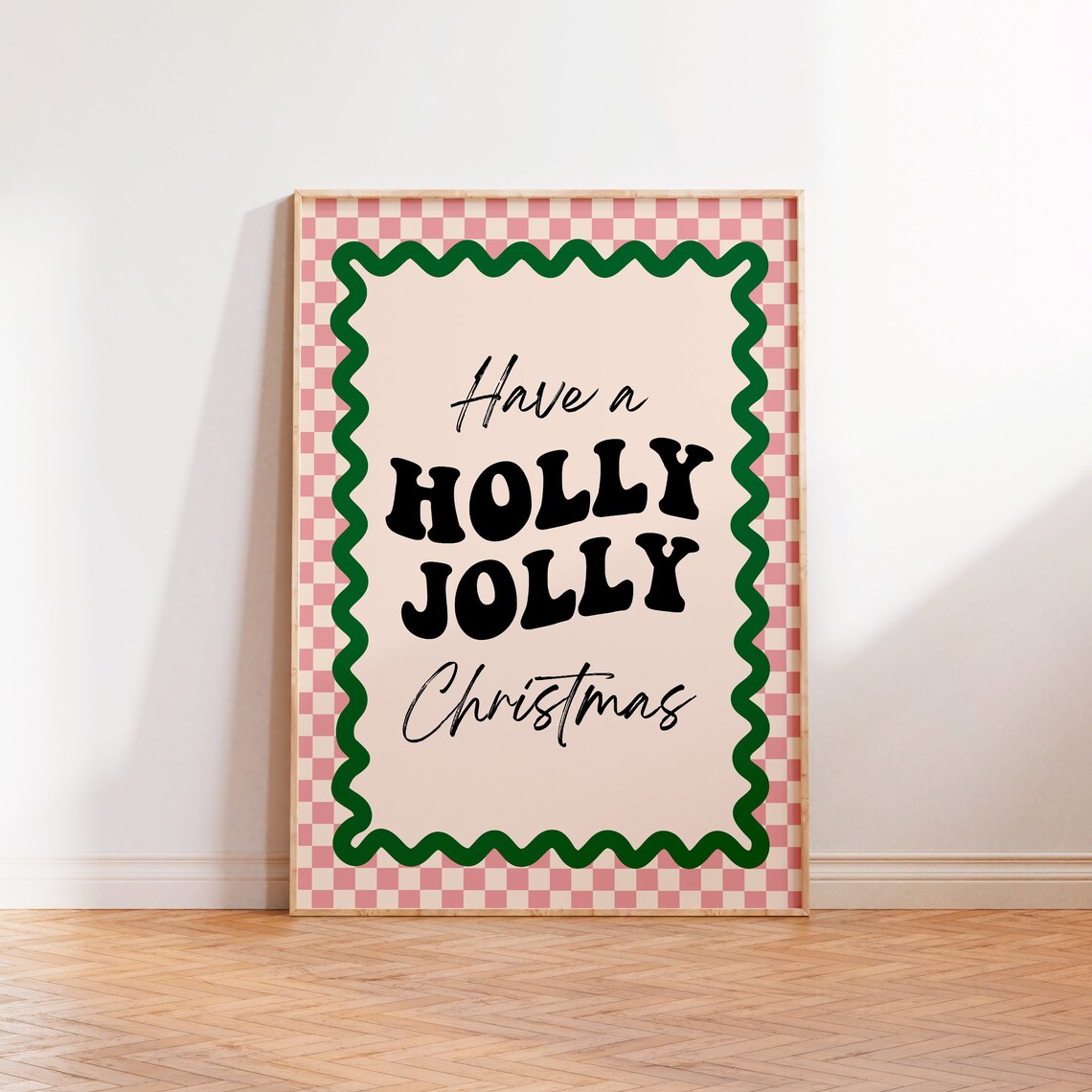 Have A Holly Jolly Christmas, Retro Checkerboard Art Print