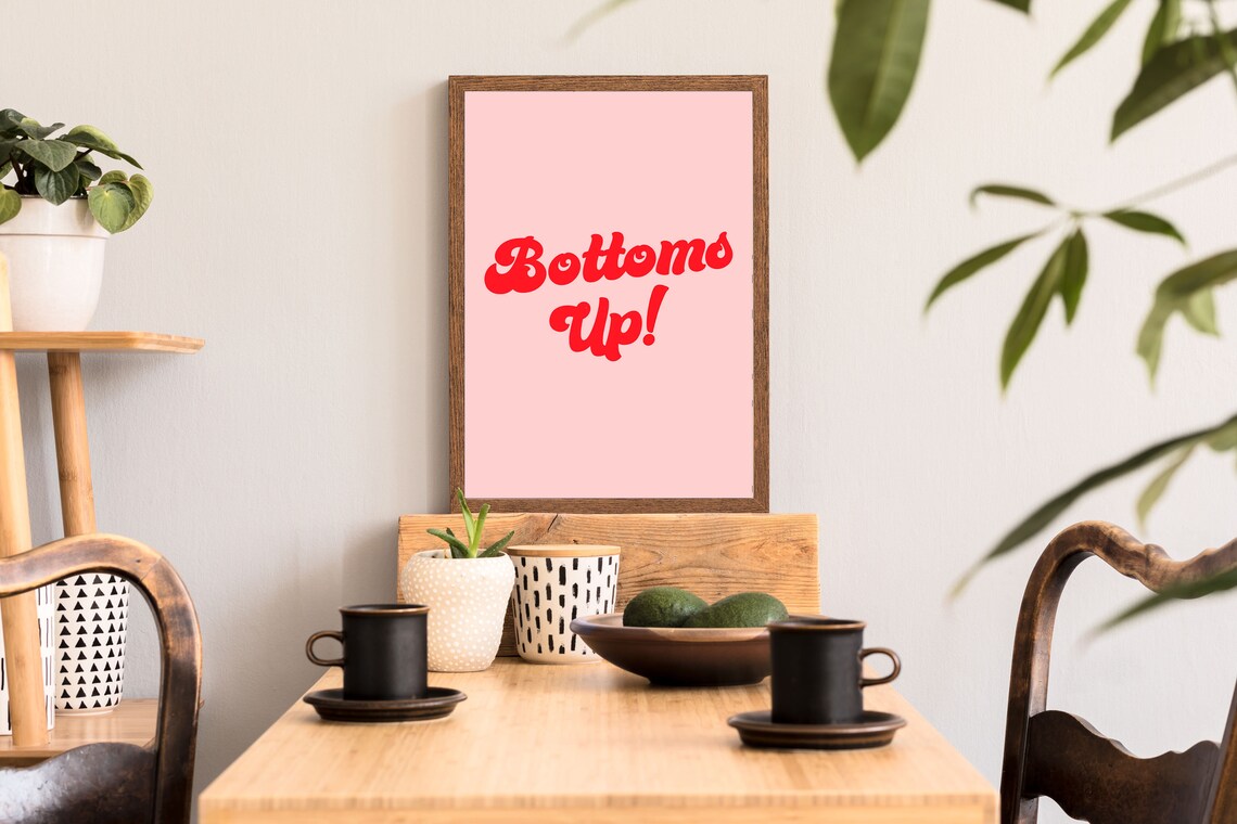 Bottoms Up Typography Art Print, Retro Bar Cart - Image 2