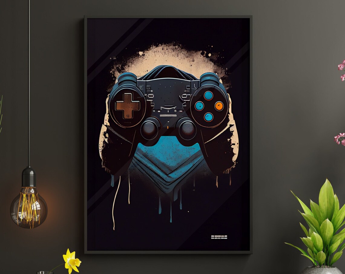 Grunge Game Controller Paint Splatter Street Art Dark Gaming Poster