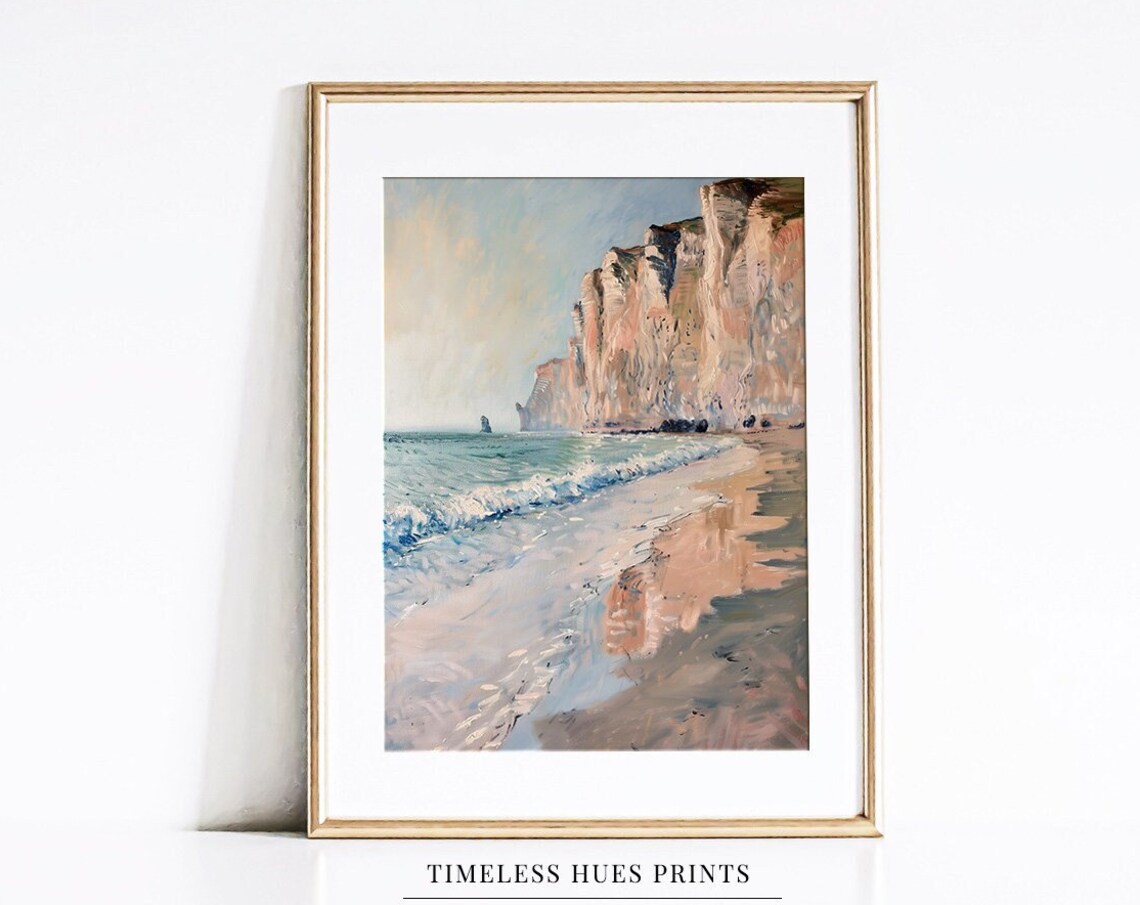 Impressionist Coastal Cliffs Beach Waves Vintage Seascape Oil Art Poster