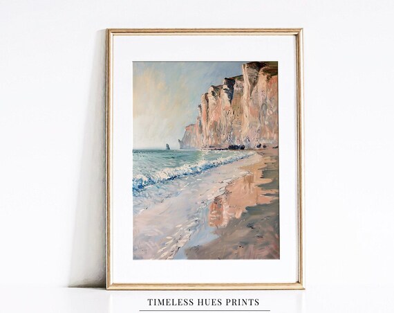 Impressionist Coastal Cliffs Beach Waves Vintage Seascape Oil Art Poster