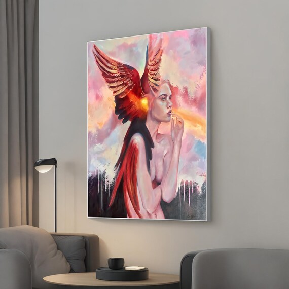 Naked Woman With Angel Modern Canvas Painting Luxury Wall Decor Art For Elegant Home