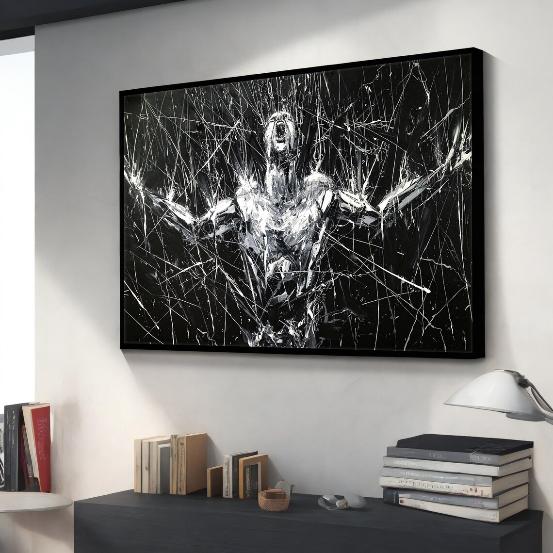 Black and White Figure Arms Raised Emotional Expressionist Scream Poster