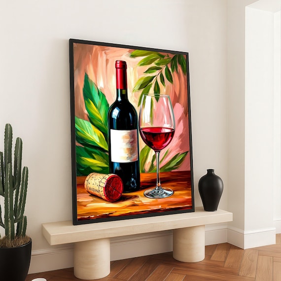 Red Wine Bottle And Glass Warm Impressionist Kitchen Art Poster