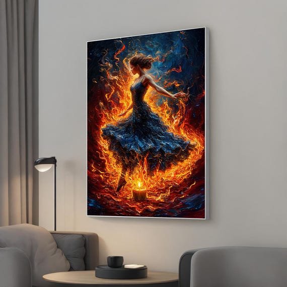 Dancing In Flames Canvas Dramatic Wall Art Fantasy Print
