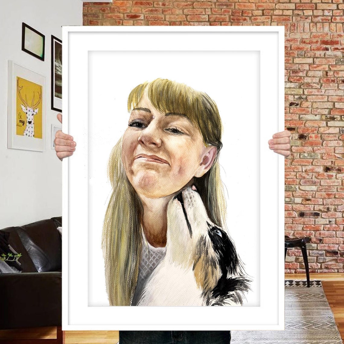 Pet And Owner Watercolor Portrait, Christmas Gift