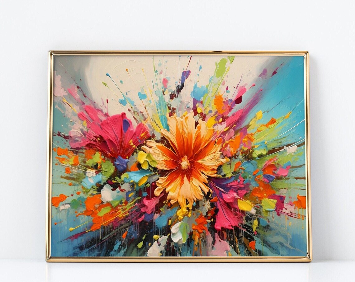 Colorful Floral Burst Abstract Splatter Vibrant Modern Art Poster