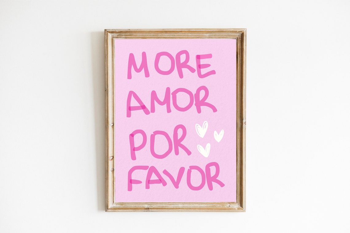 Trendy More Amor Por Favor Wall Art Preppy Poster College Apartment Decor Love Quote Print Coquette Room Decor Girly Wall Art