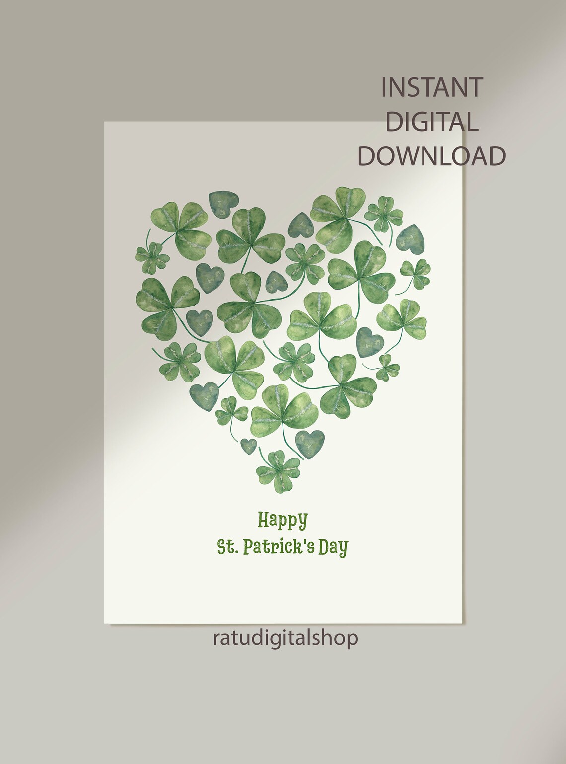 Shamrock Heart Watercolor Clover Print, Irish Decor - Image 3