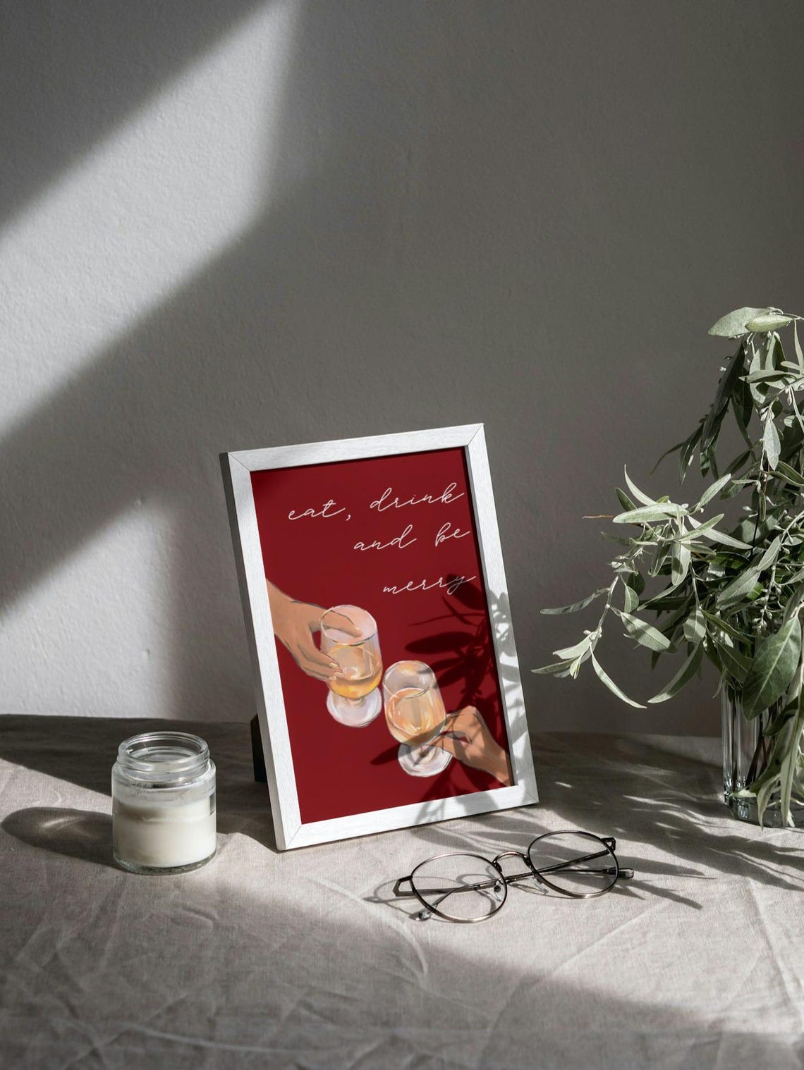 Eat Drink and Be Merry Wine Glasses Holiday Party Christmas Poster - Image 2
