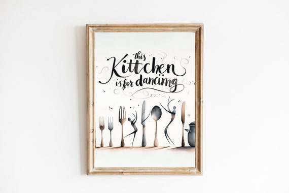 Aesthetic Kitchen Decor Cute Dance Art Black Kitchen Wall Art Print Minimalist Heart Print Trendy Kitchen Poster Print