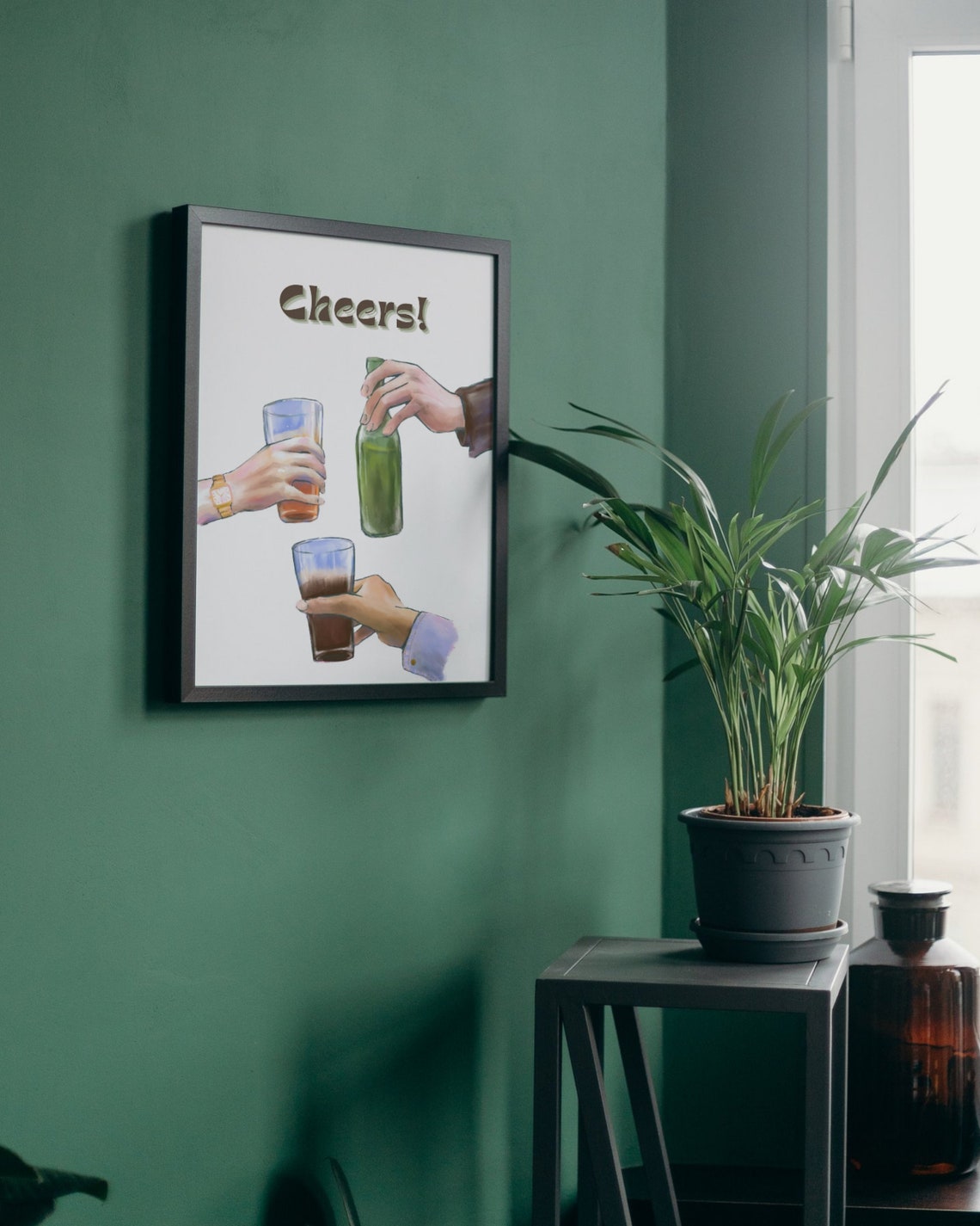 Cheers Retro Friends Toast Drinks Bar Cart Kitchen Art Print - Image 3