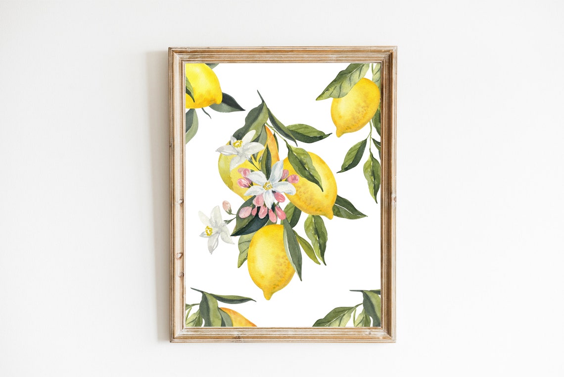 Watercolor Lemon Branches Blossom Citrus Amalfi Kitchen Poster