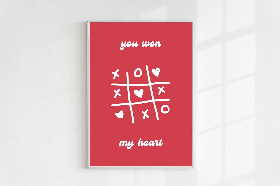 You Won My Heart Tic Tac Toe Hearts Retro Red Anniversary Love Poster