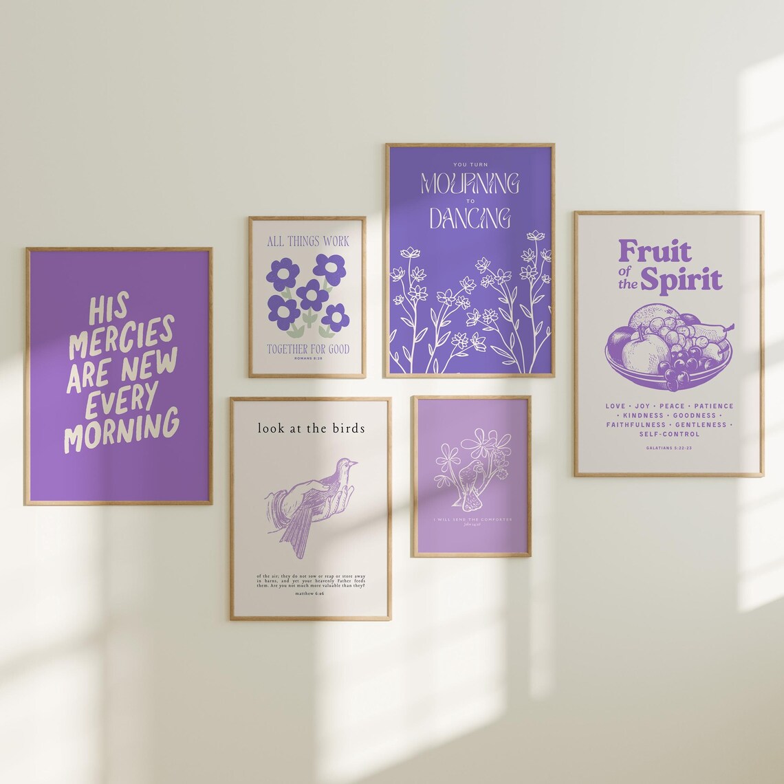His Mercies Are New Every Morning Purple Bible Verse Poster Set