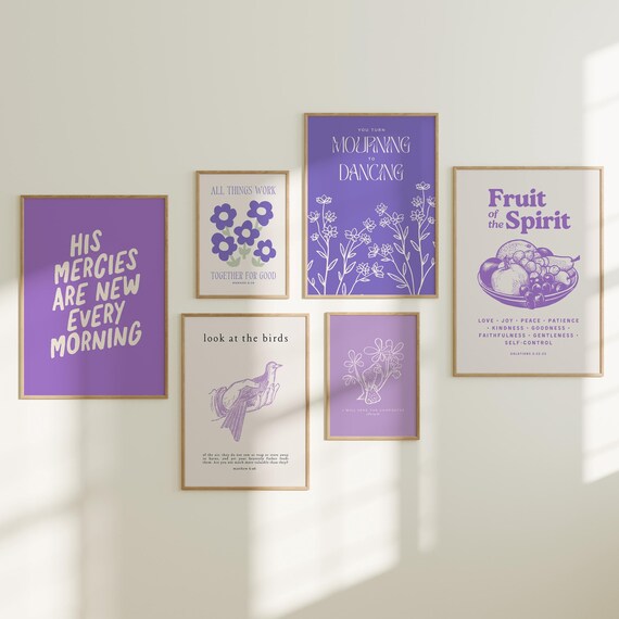 His Mercies Are New Every Morning Purple Bible Verse Poster Set