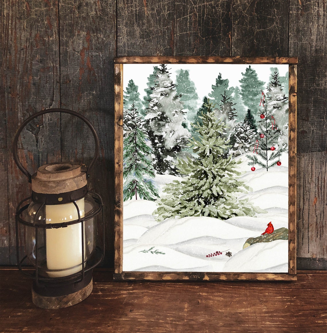 Snowy Pine Forest Watercolor Winter Wonderland Christmas Wall Art - Image 2