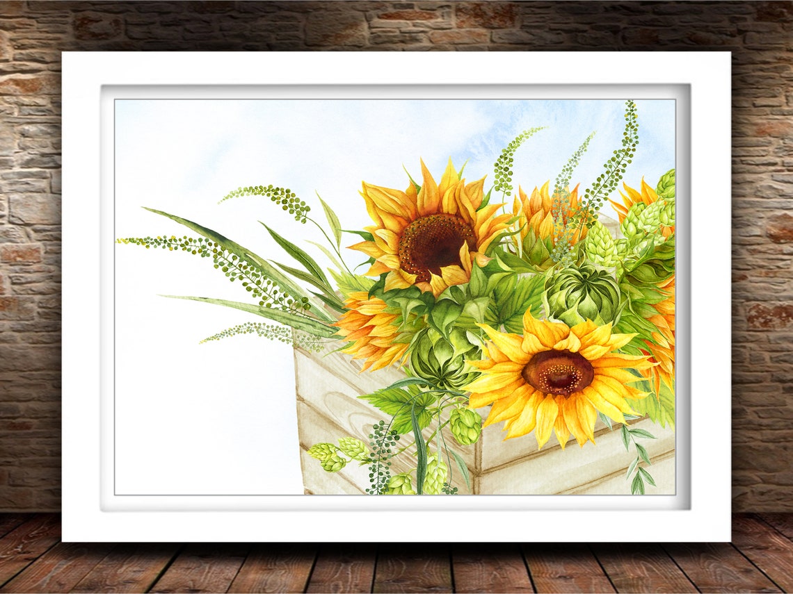 Sunflower Farmhouse Decor Sunflower Bouquet Crate Summer Floral Wall Art 4x6 5x7 8x10 11x14 16x20 Country Sunflower Sign Diy Decor - Image 2