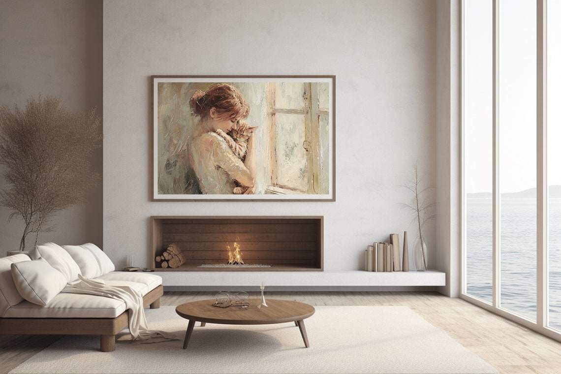 Woman Holding Orange Cat By Window Tender Moment Portrait Poster - Image 2