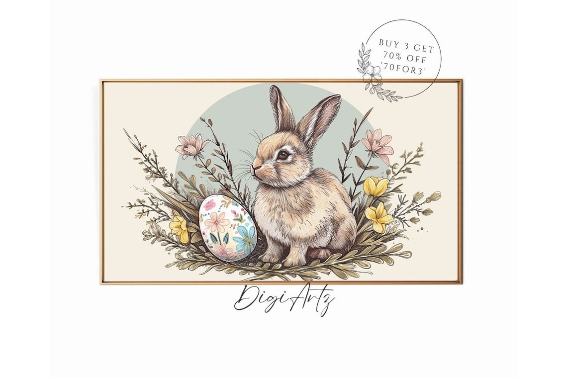 Easter Bunny With Decorated Egg Botanical Spring Floral Poster - Image 6