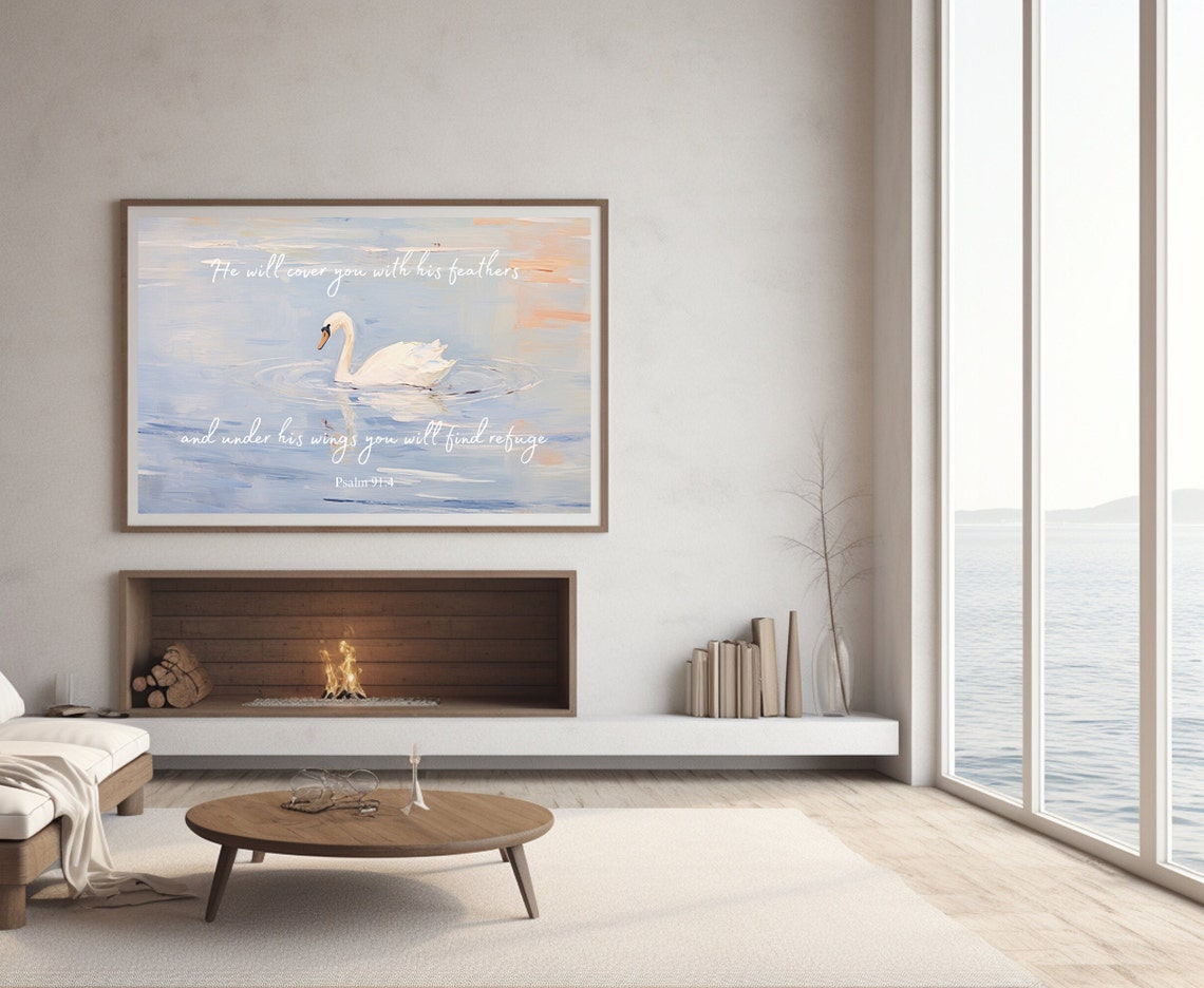 Psalm 91 Swan On Still Water Under His Wings Refuge Verse Poster - Image 3