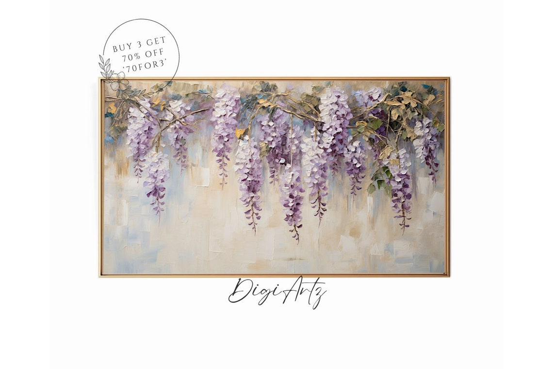 Frame Tv Vintage Wisteria Blooming Oil Painting Botanical Lilac Wisteria Still Life Frame Tv Deep In Blooms Purple Flower Home Decor
