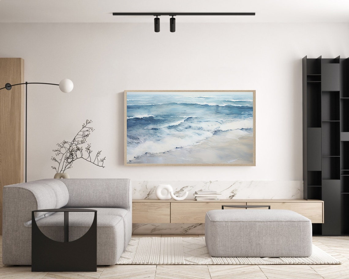Abstract Ocean Waves Blue White Seascape Oil Painting Poster - Image 5