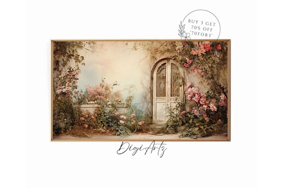 Romantic Garden Doorway Covered In Climbing Pink Roses Poster