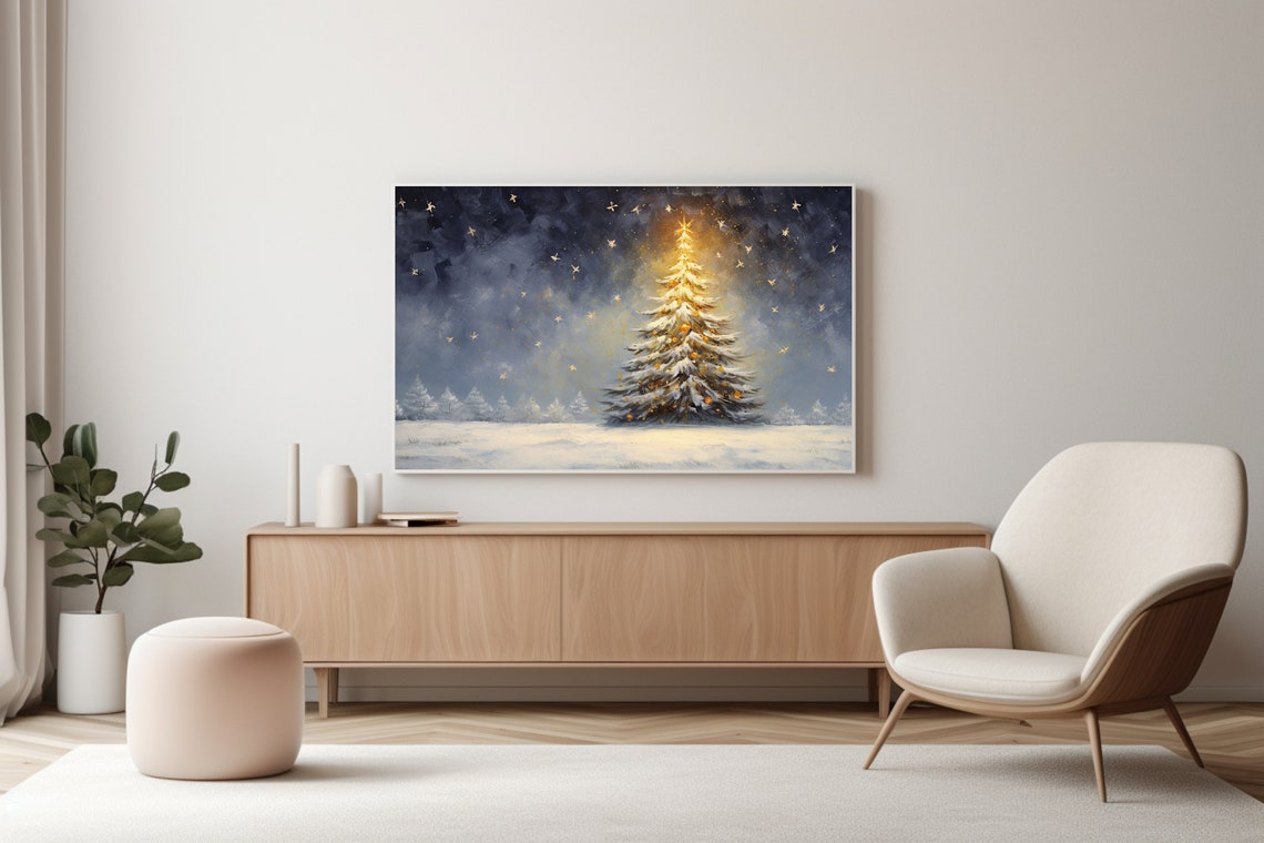 Radiant Christmas Tree Glowing Beneath A Starry Night Sky Poster - Image 3