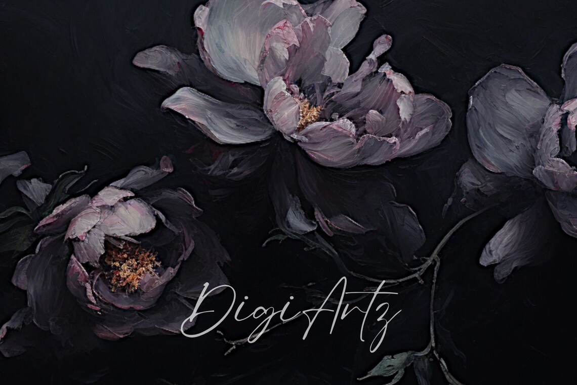 Moody Dark Floral Still Life With Dusky Peonies On Black Poster - Image 6
