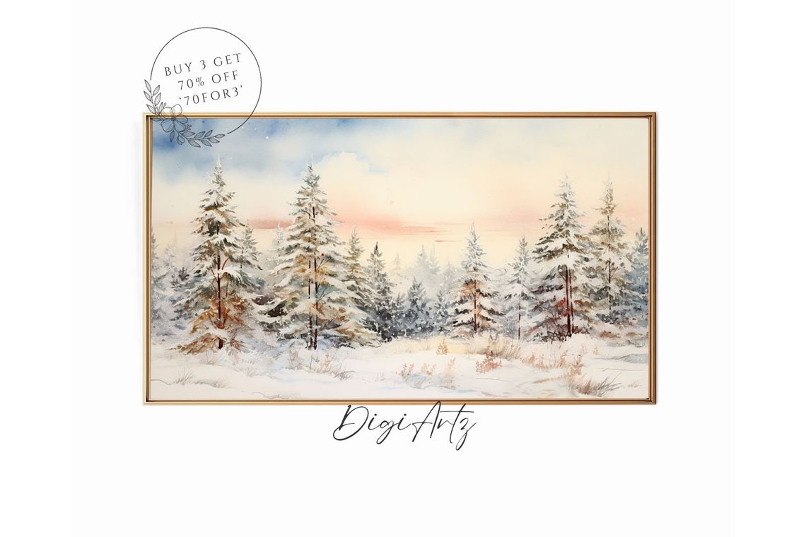 Snowy Pine Trees Winter Watercolor Christmas Landscape Poster