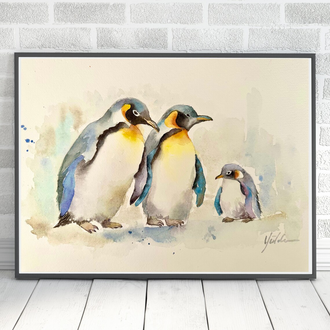 Penguin Family Original Watercolor Painting Nursery Wall Decor Cute Animal Art Baby Nursery Art Handmade Art Penguin Artwork 8x12in - Image 7