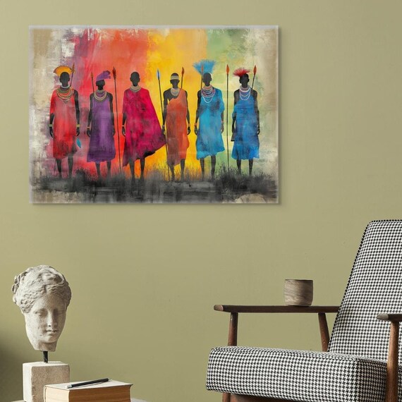 Masai Wrapped Print Abstract African Wall Art Colorful African Wall Dcor African Large Medium Small African Wall Decor